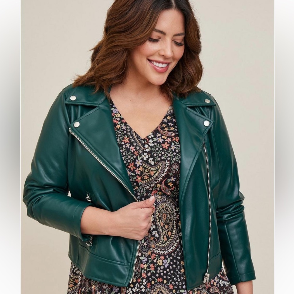 Torrid faux leather moto jacket - teal - size 4